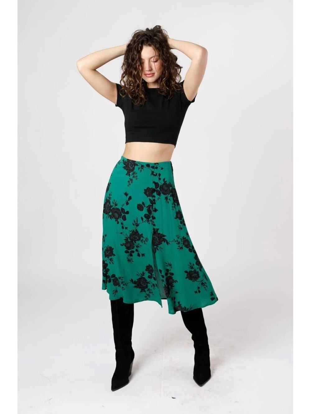 Band of Gypsies NWT Etta Emerald Floral Midi Skirt Size M
